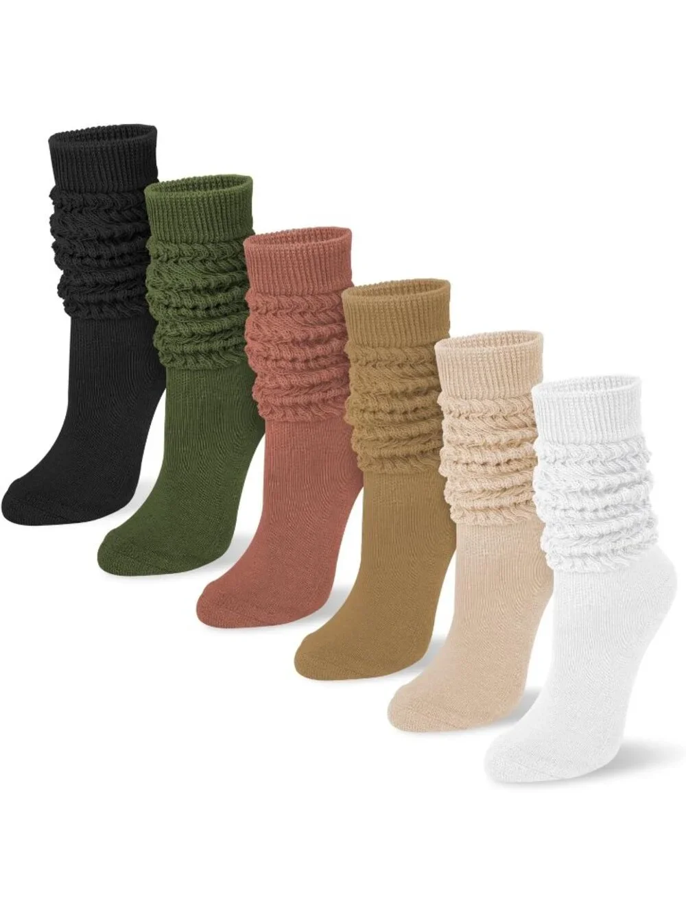 🧦Women's Brown Green 6 Pairs Slouchy Socks Long Knee High Boot Socks
